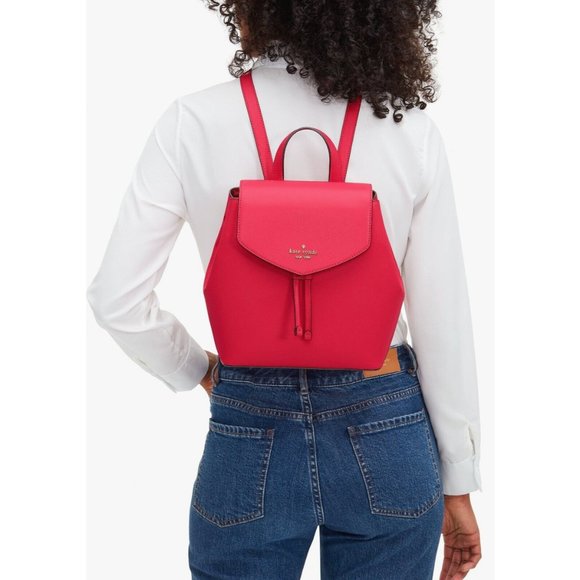 New Kate Spade Lizzie Saffiano Leather Medium Flap Backpack Bikini Pink
